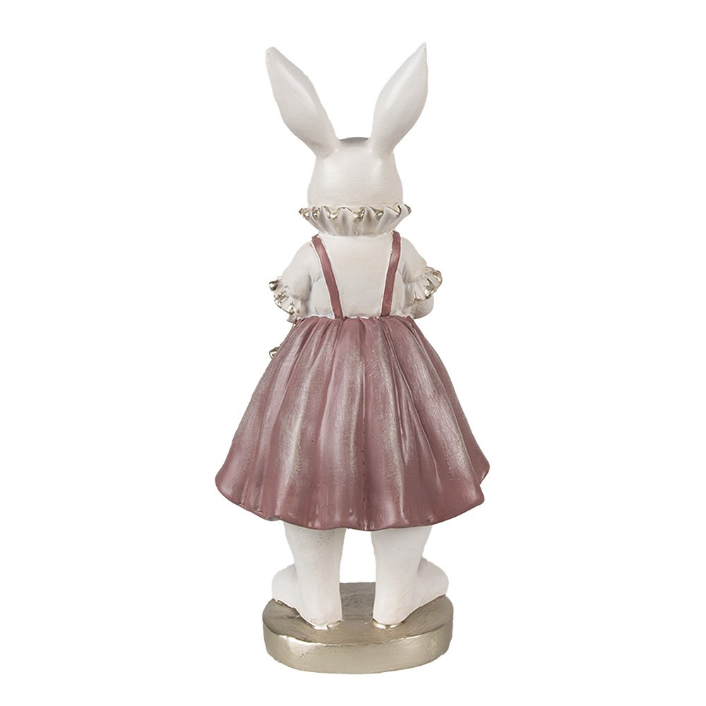 Beeld Konijn 27 cm Wit Roze Polyresin Paasdecoratie