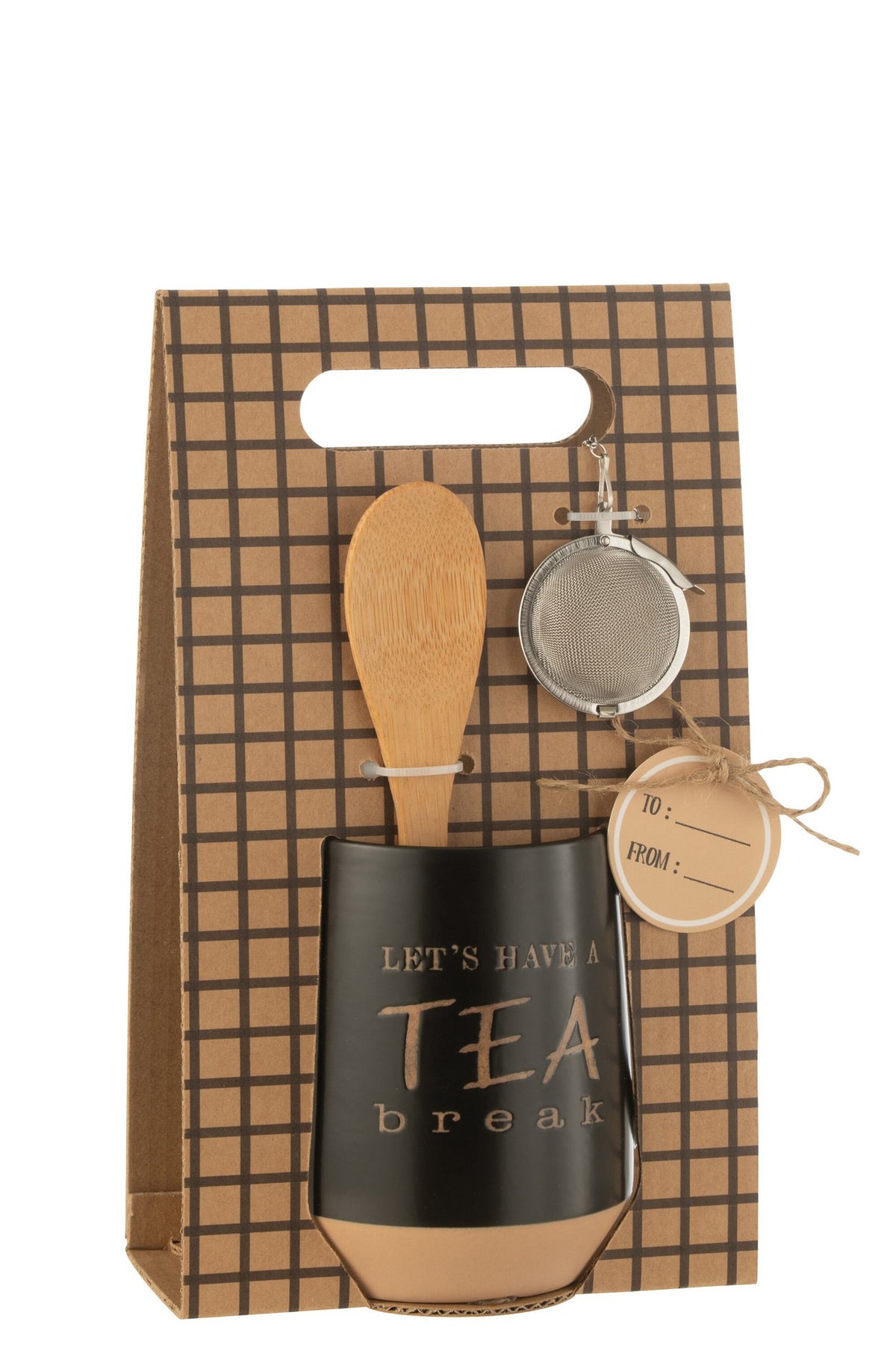 J-Line Theetas+Lepel+Theebal Keramiek Zwart