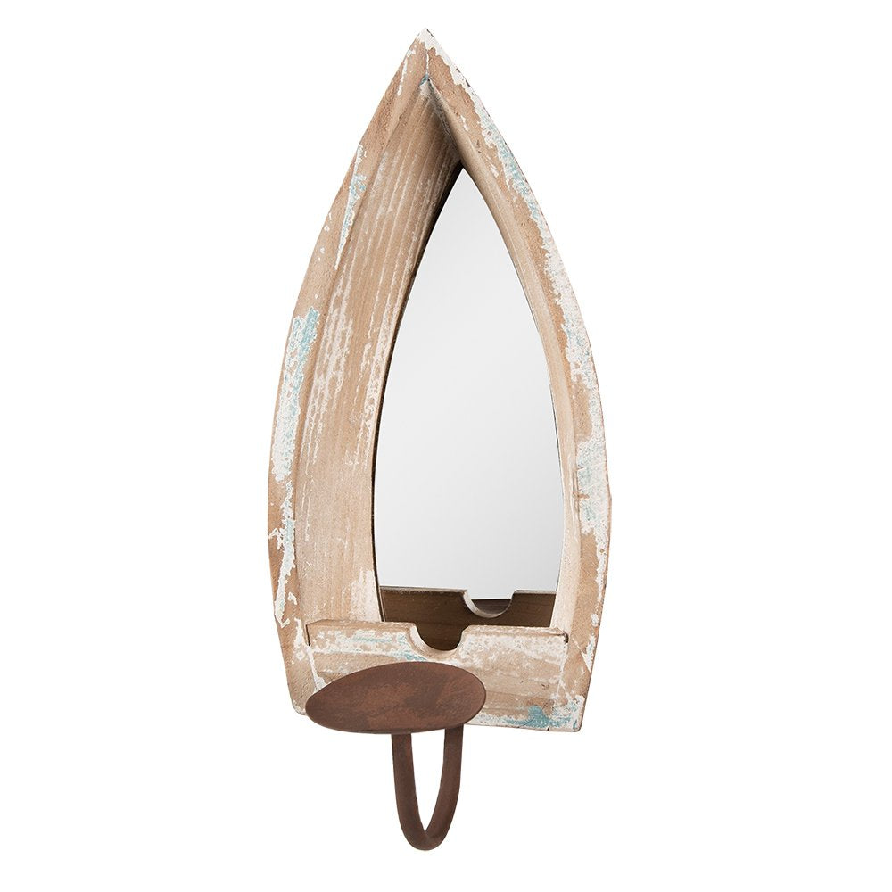 Spiegel 15x17x36 cm beige hoout kandelaar