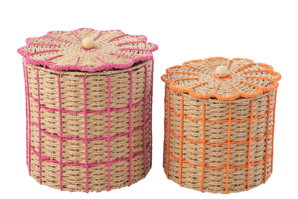 J-Line mand - papier - oranje/roze - set van 2
