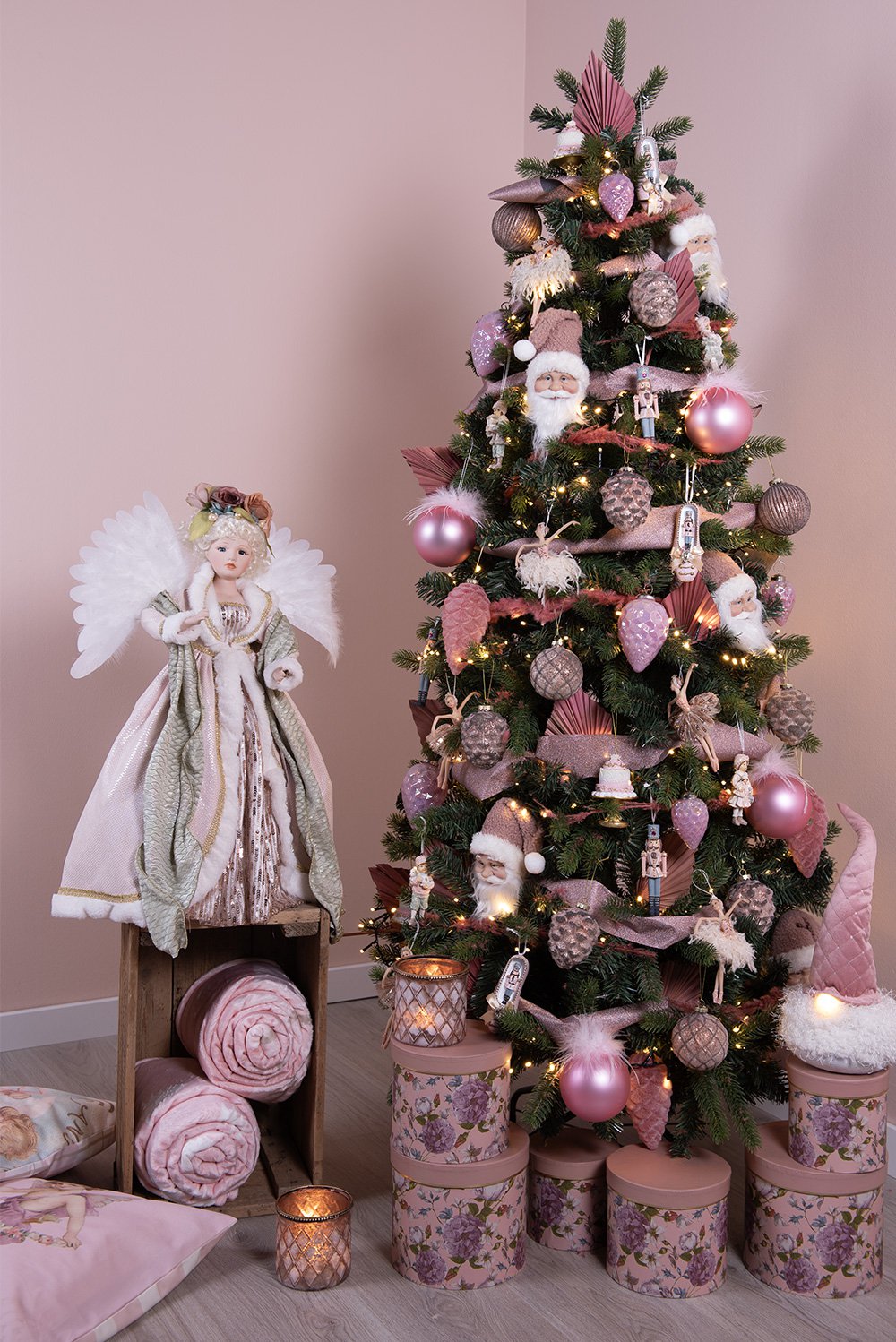 Kerstdecoratie met LED-verlichting Kabouter 44 cm Roze Synthetisch Kerstfiguren