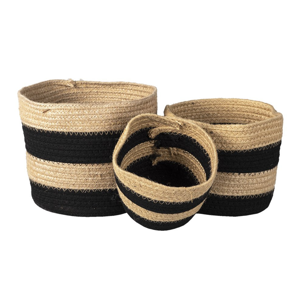 Opbergmand Set van 3 Ø 22 Ø 19 Ø 16 cm Zwart Touw Mand