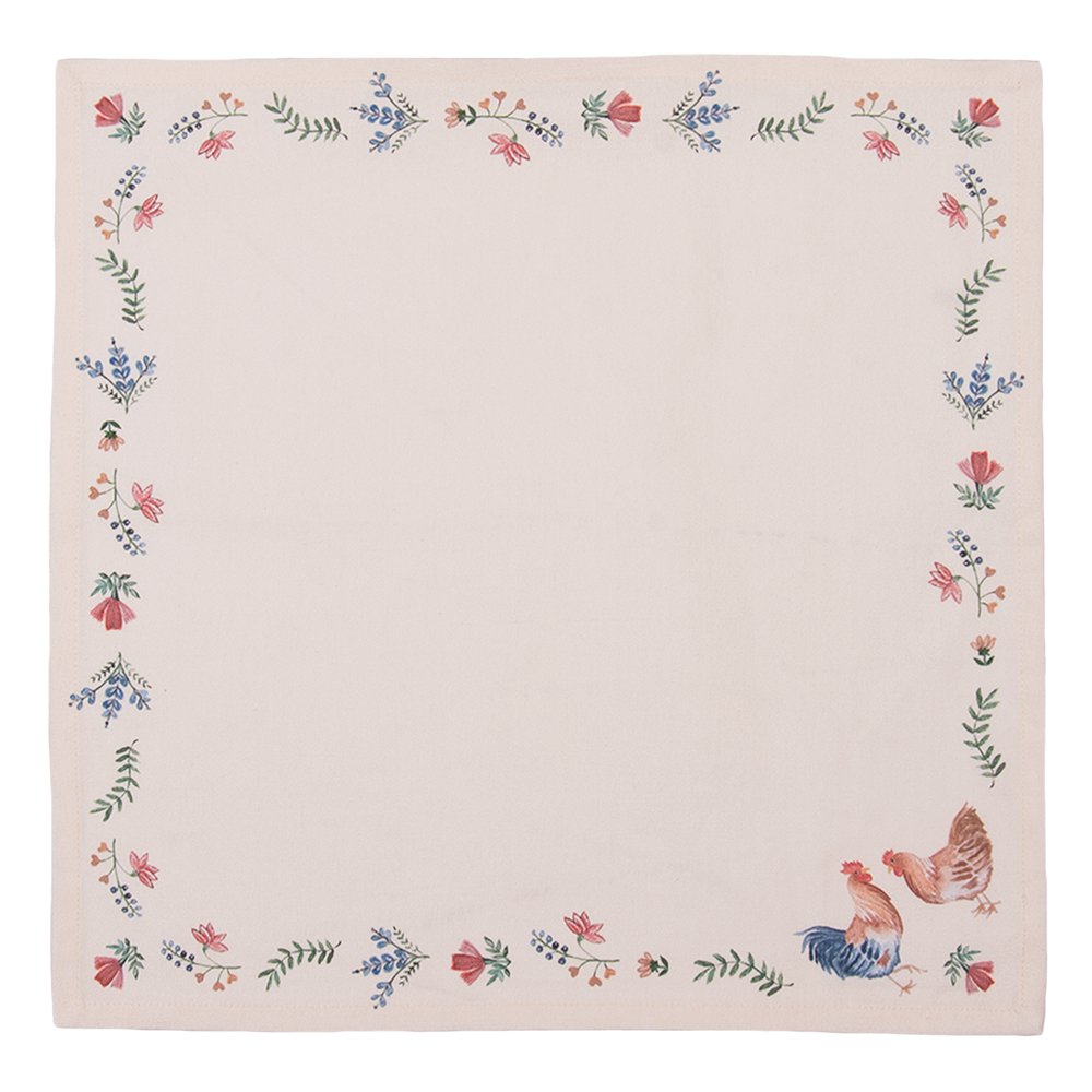 Servetten Katoen Set van 6 40x40 cm Beige Blauw Katoen Kip en Haan Servet Stof