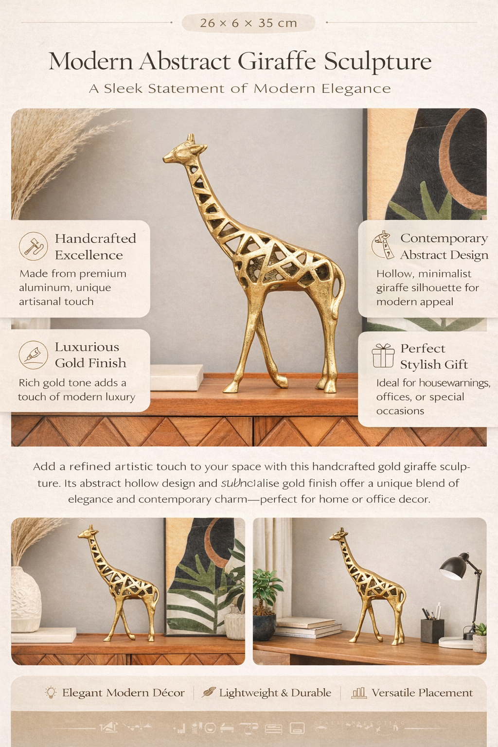 Decoratief gouden giraffebeeld – moderne huiskunst