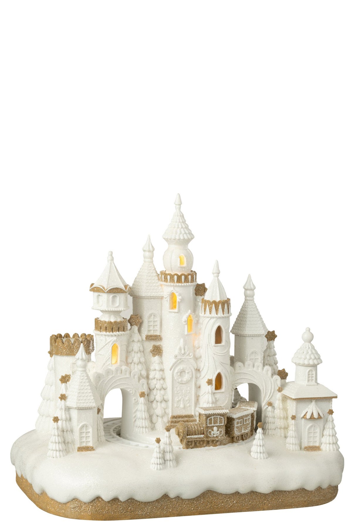 J-Line decoratie Peperkoek Kasteel + Trein - polyresin - beige/wit