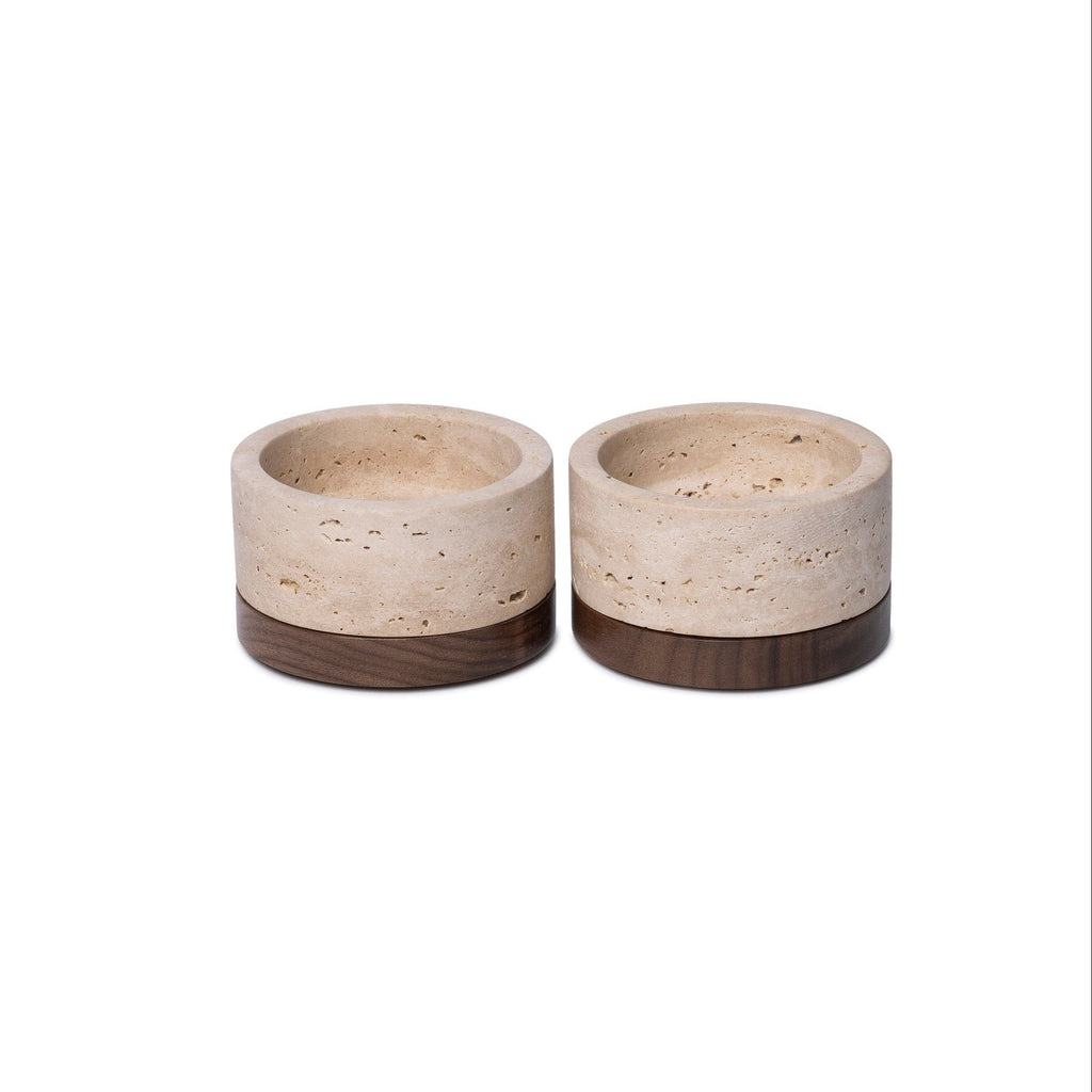 Travertine kaarshouder S Ø9,5x4cm incl. hout plateau