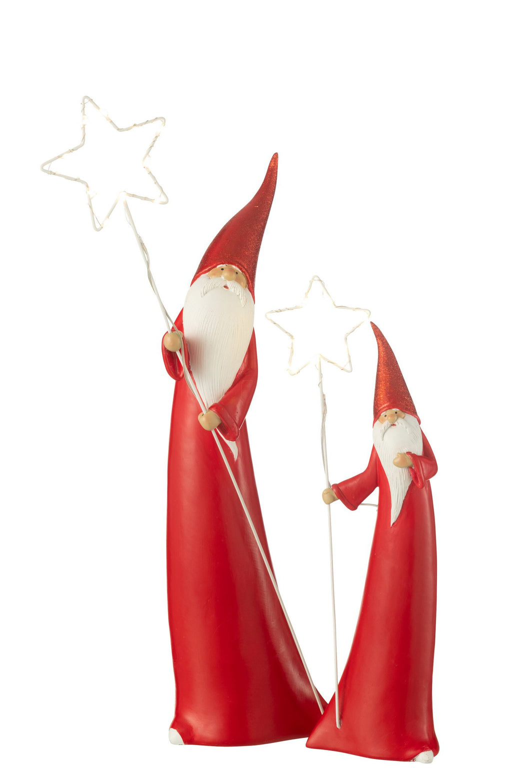 J-Line figuur Kerstman Ster - polyresin - wit/rood - 2 stuks - LED