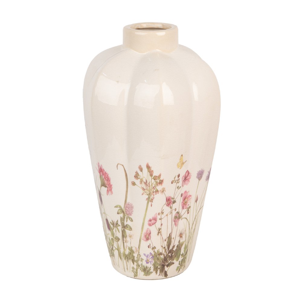 Vaas Ø 21x34 cm Beige Roze Keramiek Bloemen