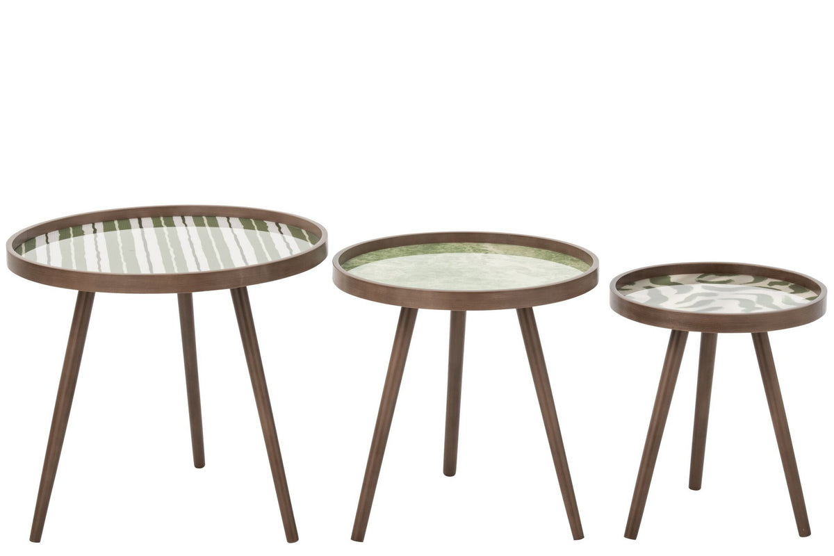 J-Line Ronde salontafels - rubberhout - olijfgroen - set van 3