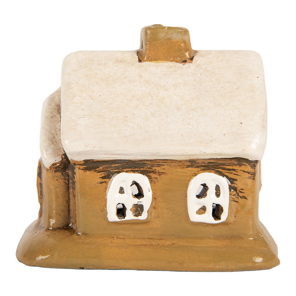 Waxinelichthouder Huis 9x7x9 cm Bruin Keramiek