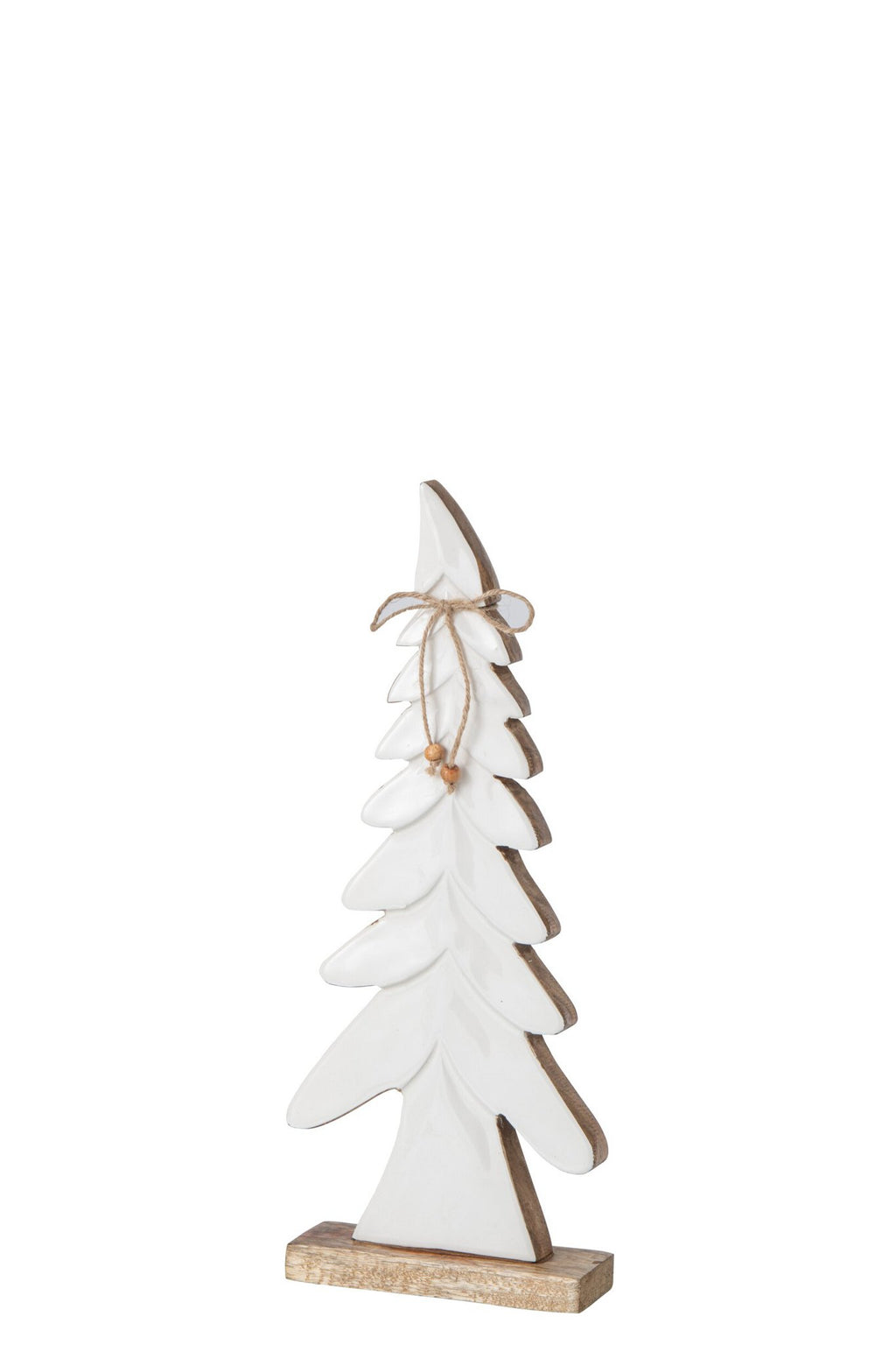J-Line Dennenboom met strik - mangohout - naturel/wit - small