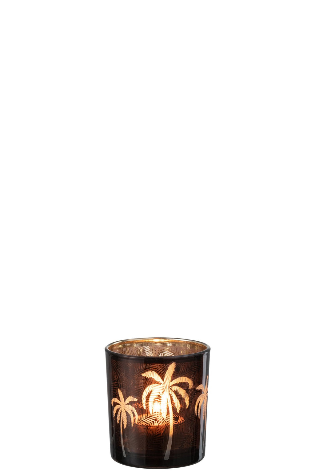 J-Line theelichthouder Palmboom - glas - bruin - small