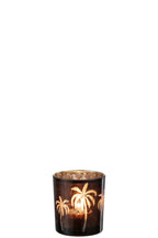 J-Line theelichthouder Palmboom - glas - bruin - small