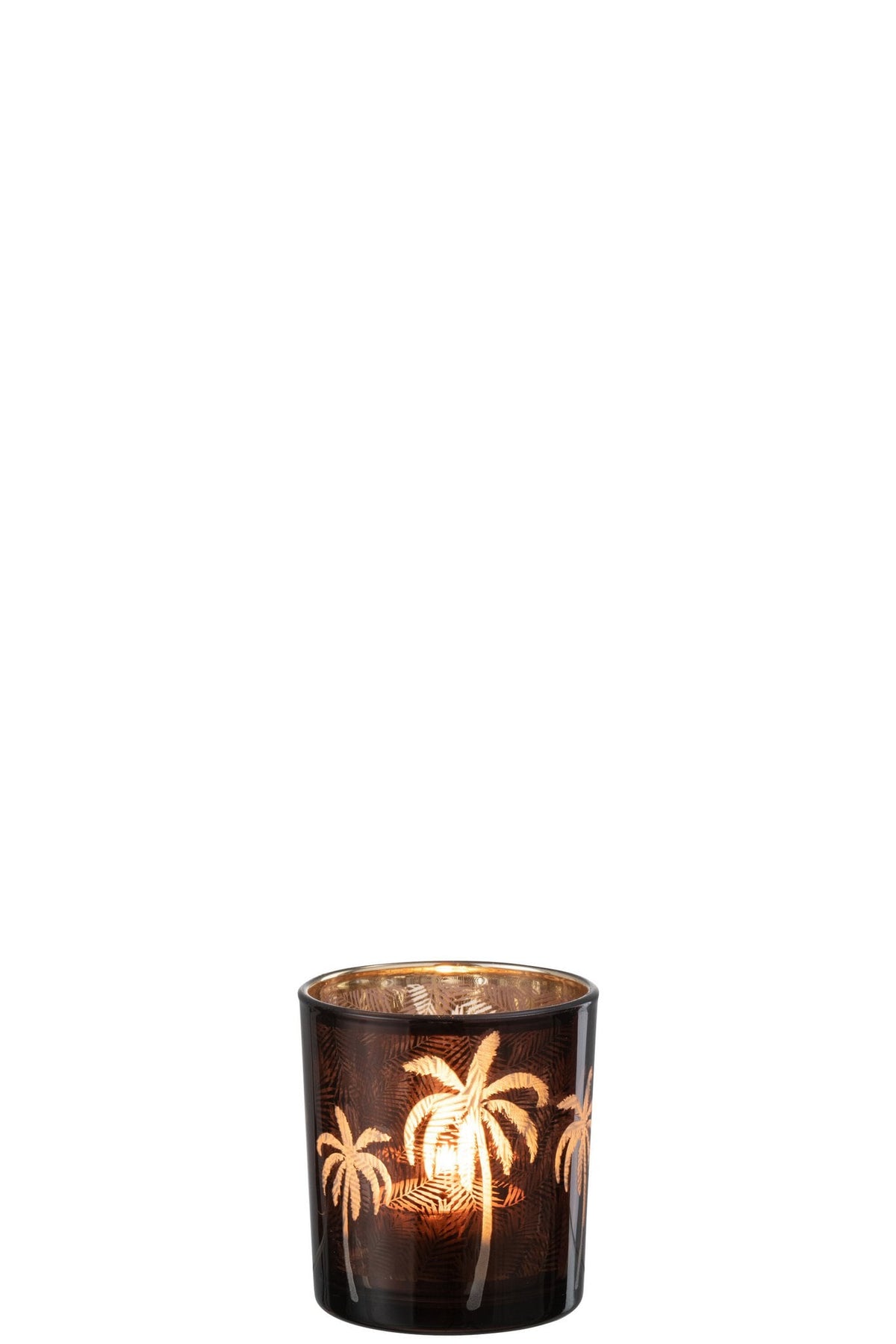 J-Line theelichthouder Palmboom - glas - bruin - small