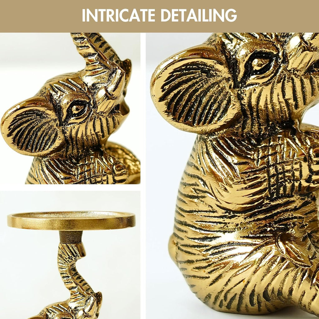 Stompkaarshouder – Aluminium Olifant Design – Gouden Afwerking – 8x8x15cm