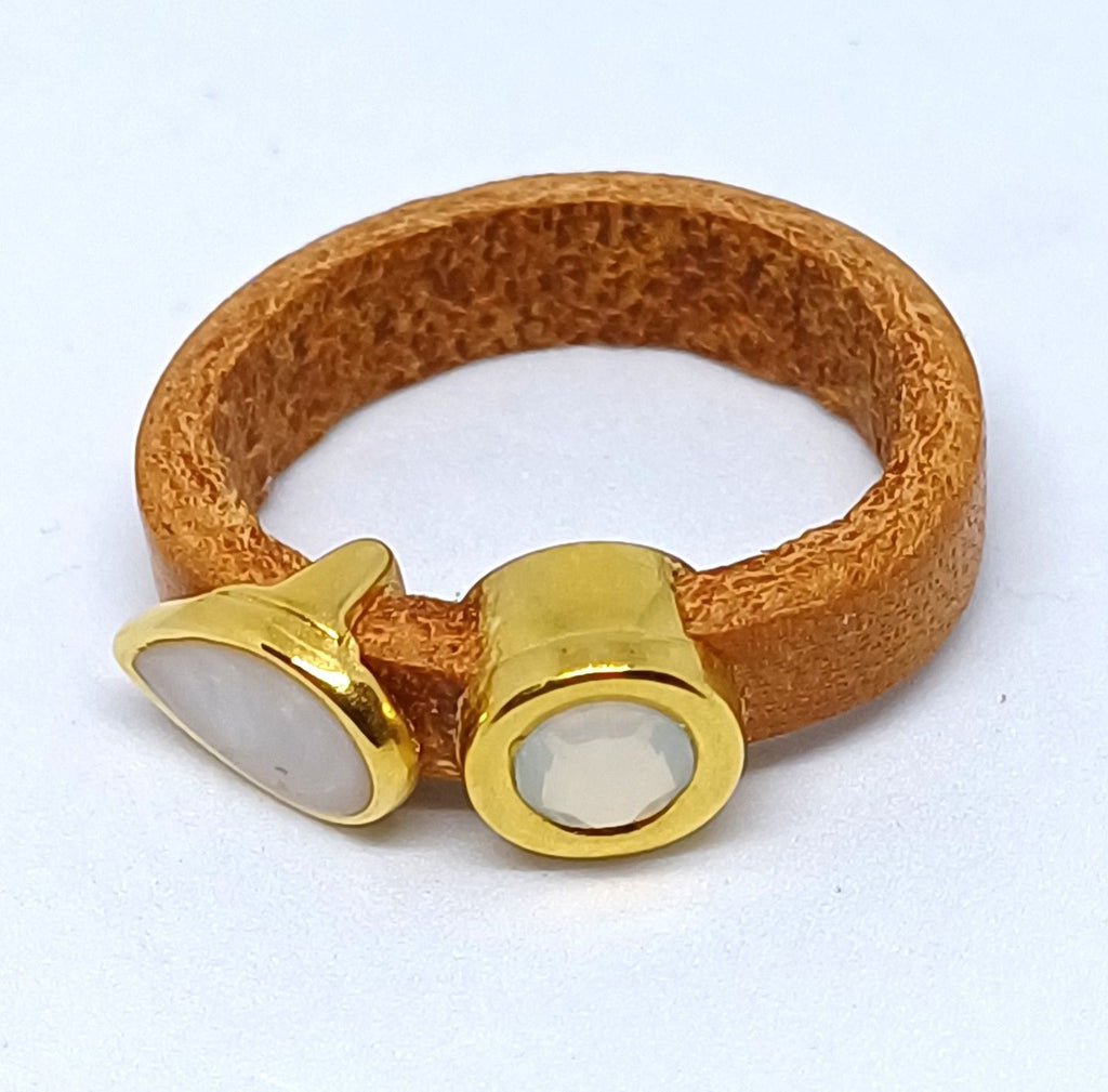 Fancy leren ringen Swarovski & emaille (set van 12 stuks)