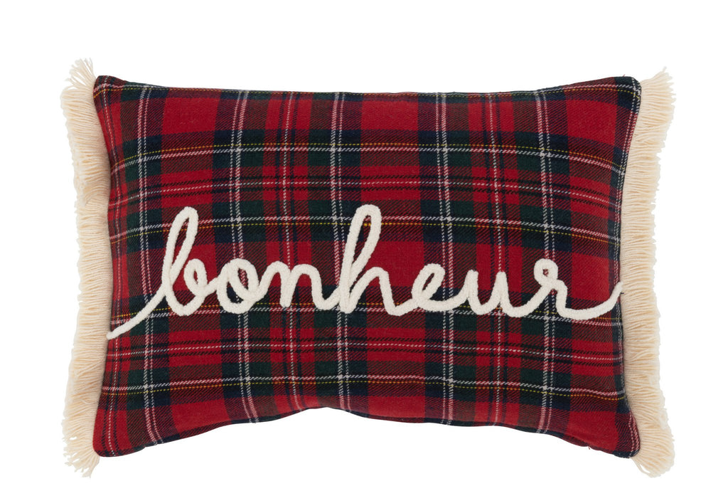 J-Line kussen Ruit Bonheur - polyester - rood/groen