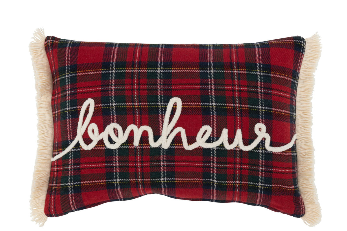 J-Line kussen Ruit Bonheur - polyester - rood/groen