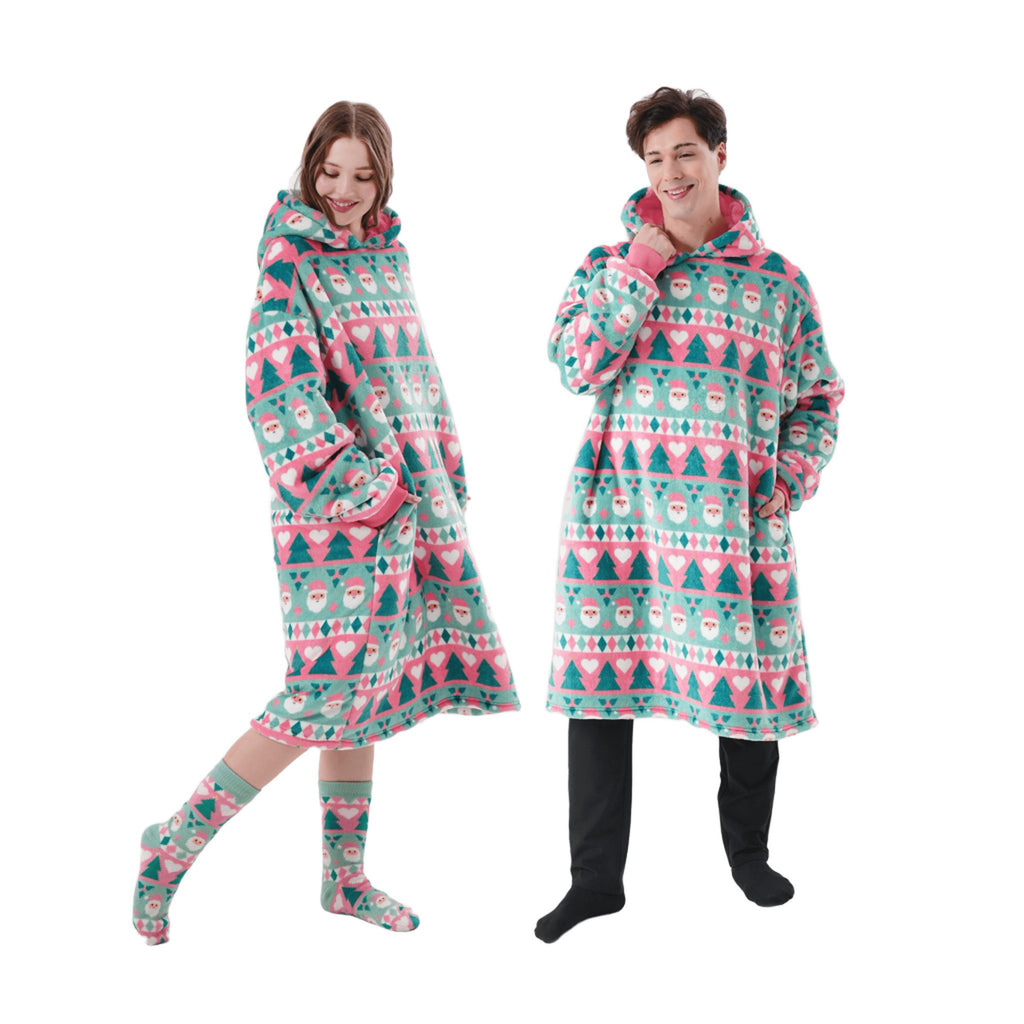 Textino Jolly Santa - Hoodie 70x110 cm - Volwassenen - Kerstmis - Geranium Roze - Roze