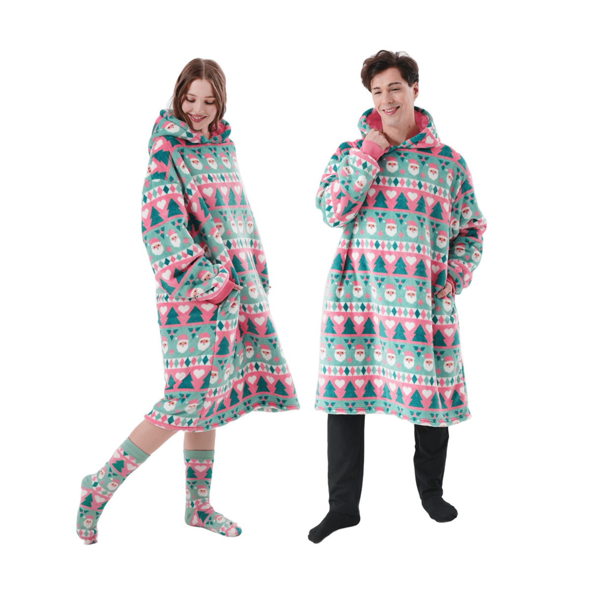 Textino Jolly Santa - Hoodie 70x110 cm - Volwassenen - Kerstmis - Geranium Roze - Roze
