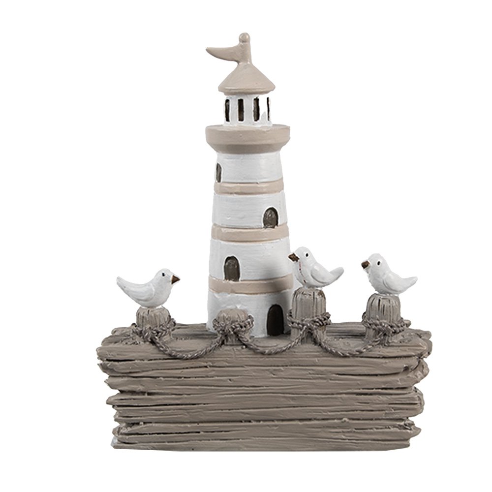 Decoratie Beeld Vuurtoren 10x4x12 cm Wit Bruin Kunststof