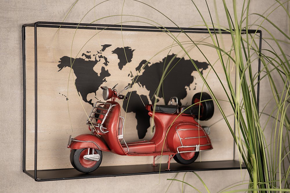 Wandrek 46x10x28 cm Zwart Bruin MDF Wereldkaart Wandplank