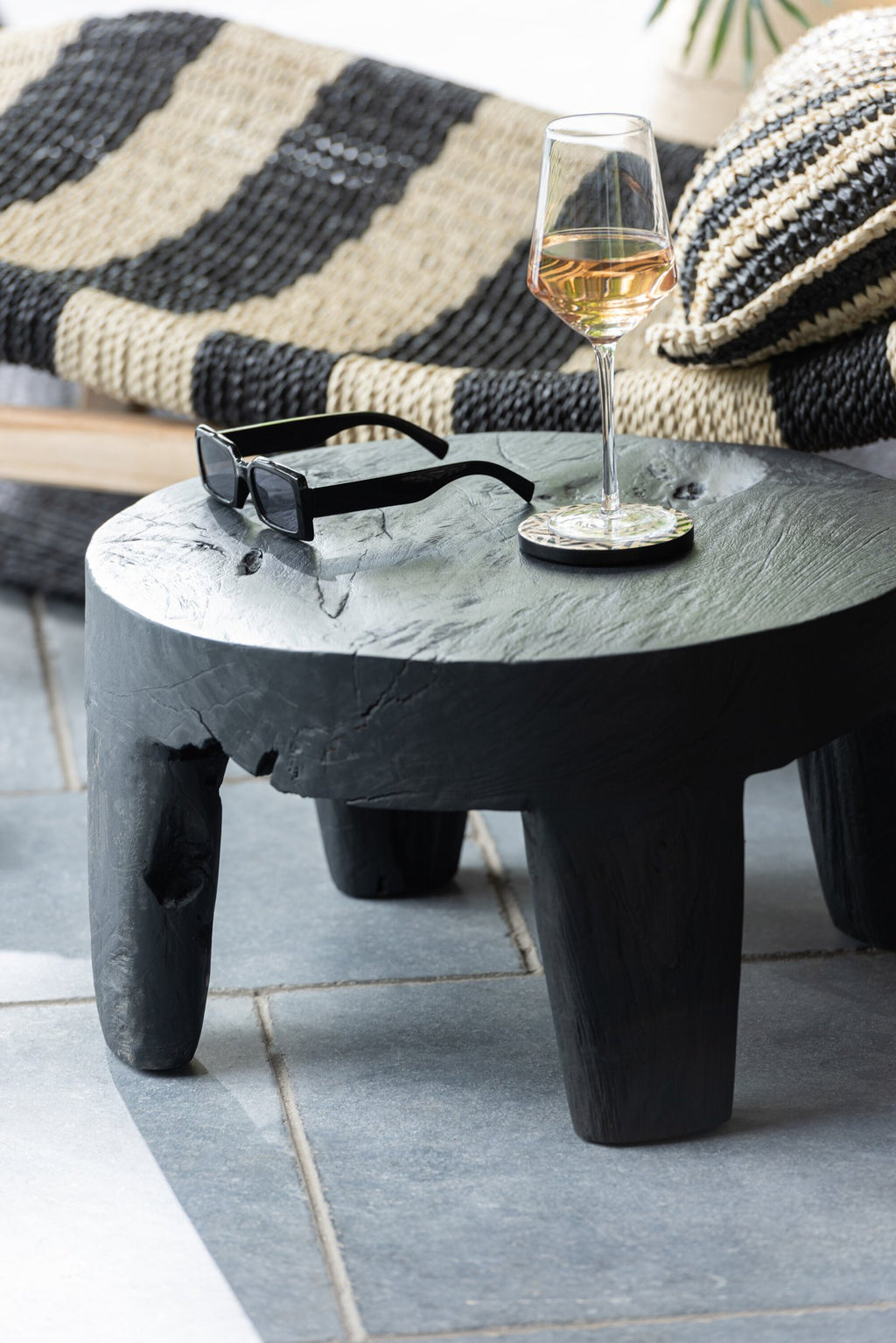 J-Line tafel Rond - hout - zwart - set van 2