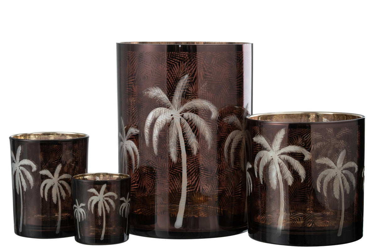J-Line windlicht Palmboom - glas - bruin - extra large