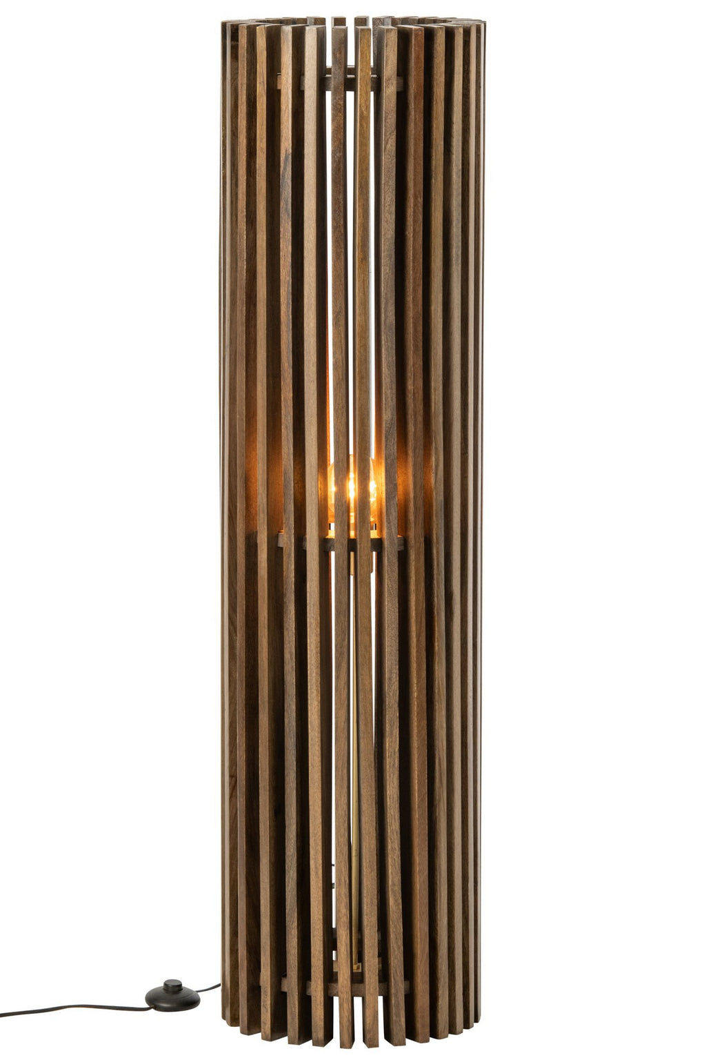 J-Line Geribbelde vloerlamp - mangohout - donkerbruin