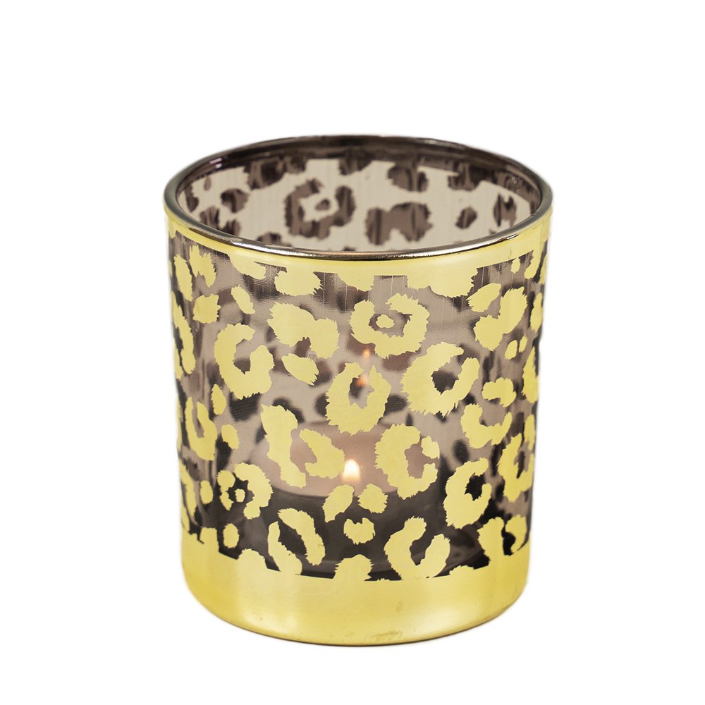 *Theelichthouder luipaard stippen goud small 8cm*