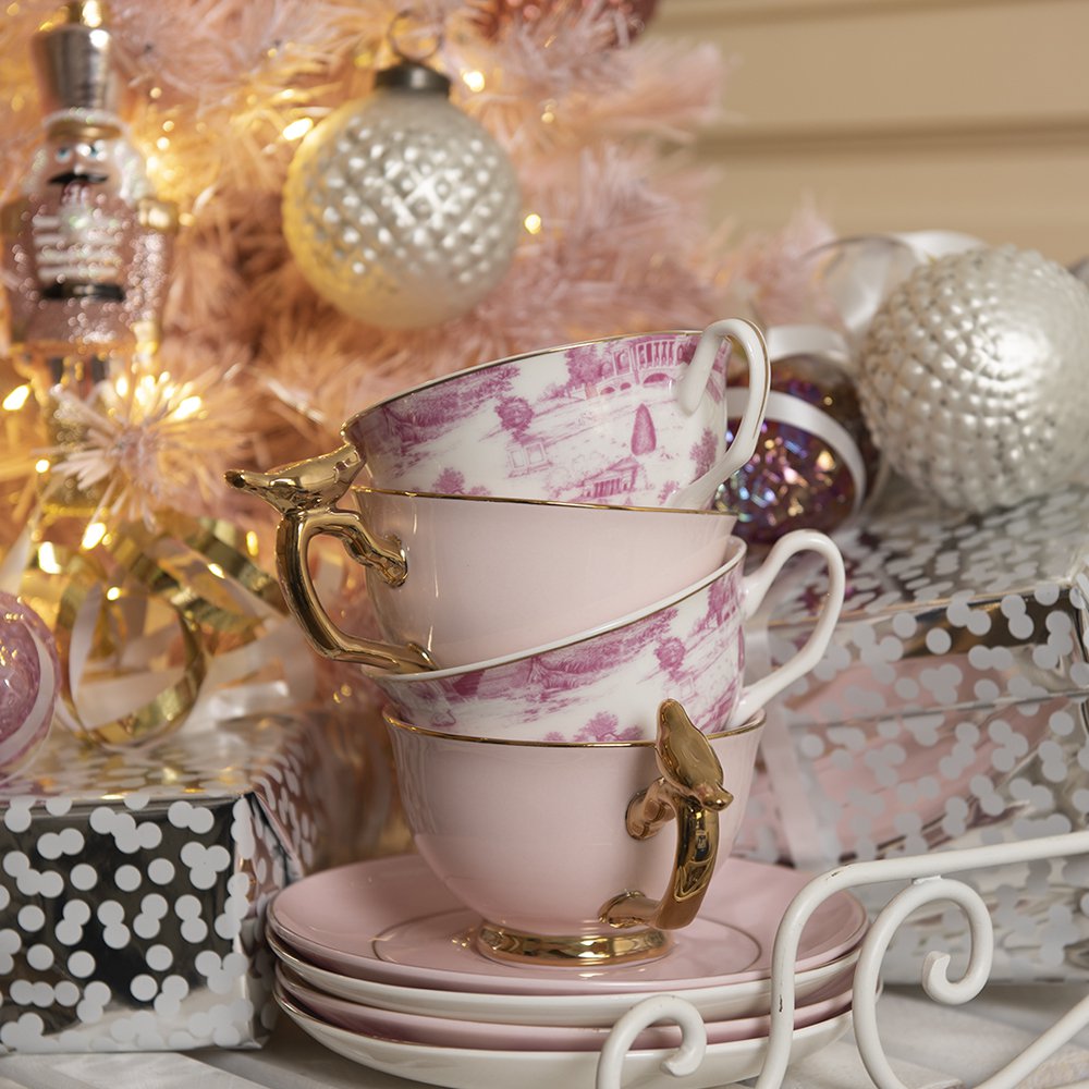 Kop en Schotel 250 ml Roze Porselein Servies
