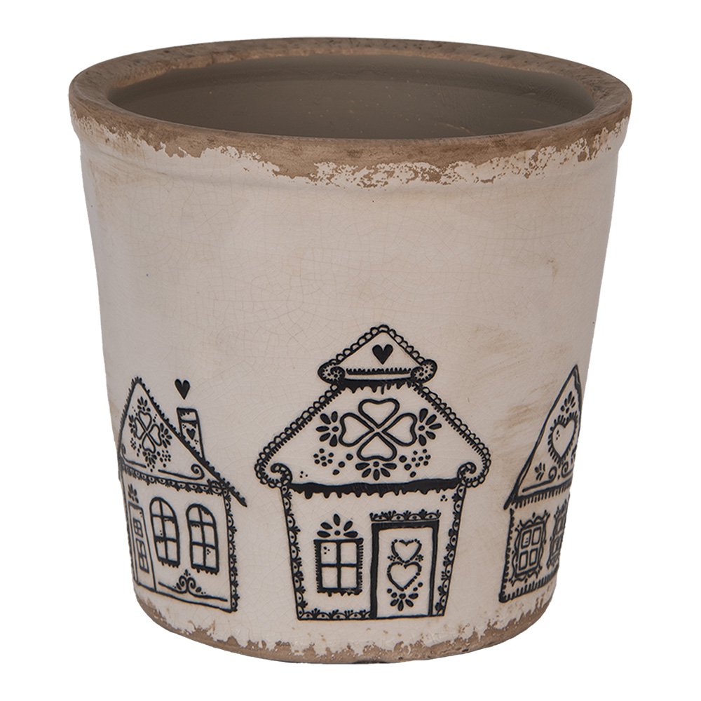 Bloempot Ø 17x16 cm Beige Keramiek Gingerbread house