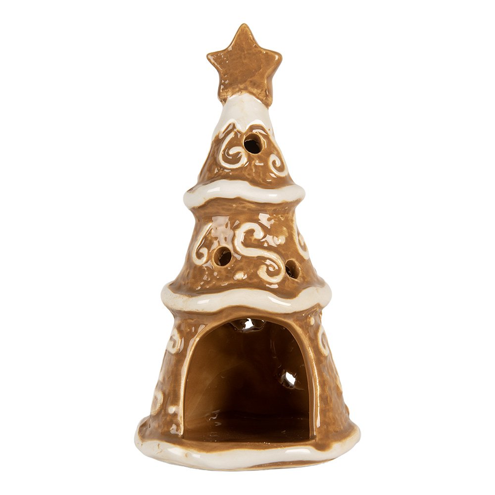 Waxinelichthouder Kerstboom Ø 8x15 cm Bruin Keramiek