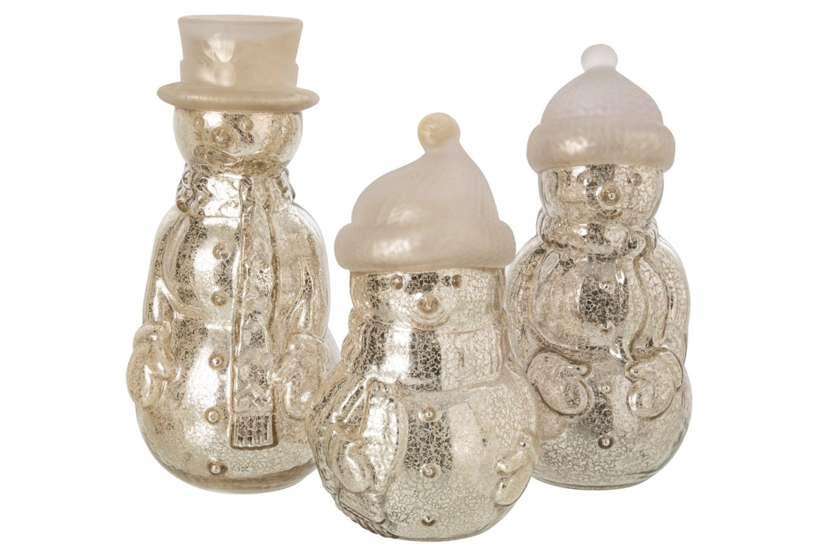 J-Line decoratie Sneeuwman - glas - zilver - large - LED