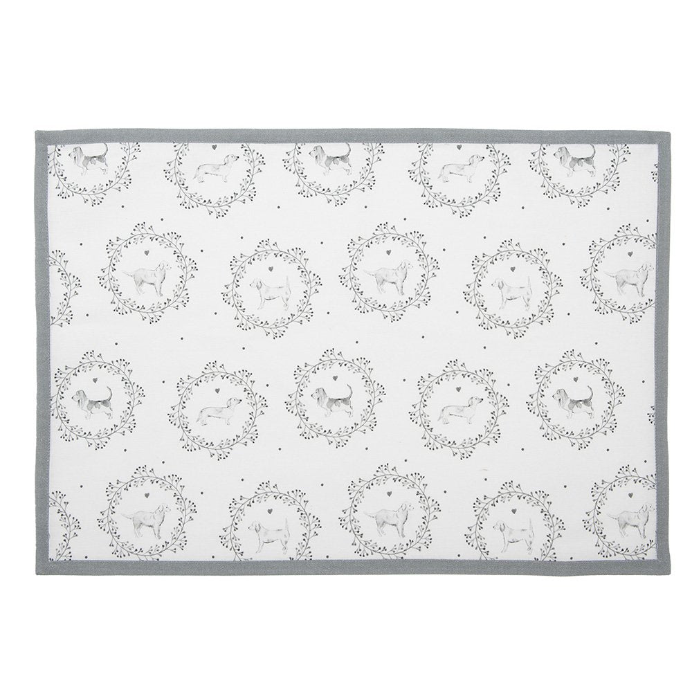 Placemats Set van 6 48x33 cm Wit Grijs Katoen Hond