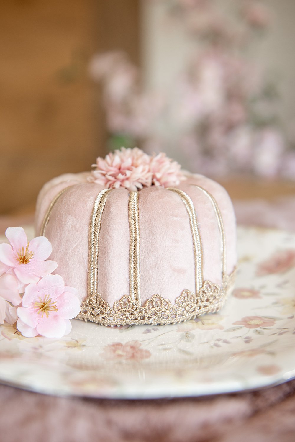 Decoratie Beeld Taart Ø 12x7 cm Roze Textiel