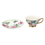 Kop en Schotel 200 ml Groen Porselein Bloemen Servies