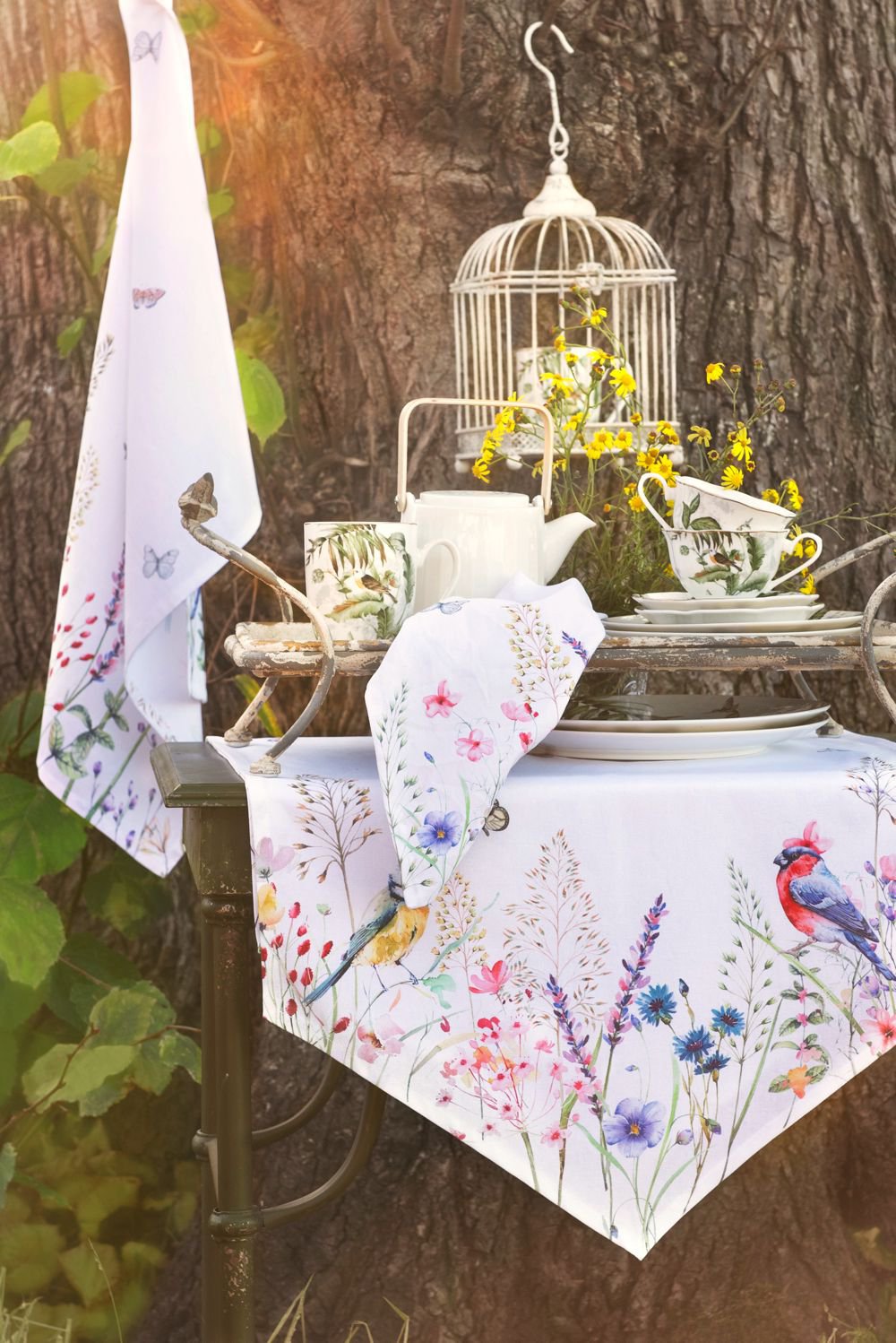 Keukenschort 70x85 cm Wit Groen Katoen Bloemen BBQ Schort