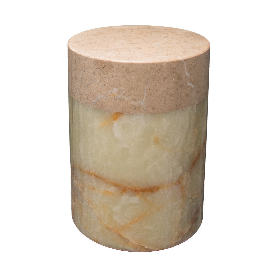 Accenttafel Beige Marmeren blad en lichtgroene onyx