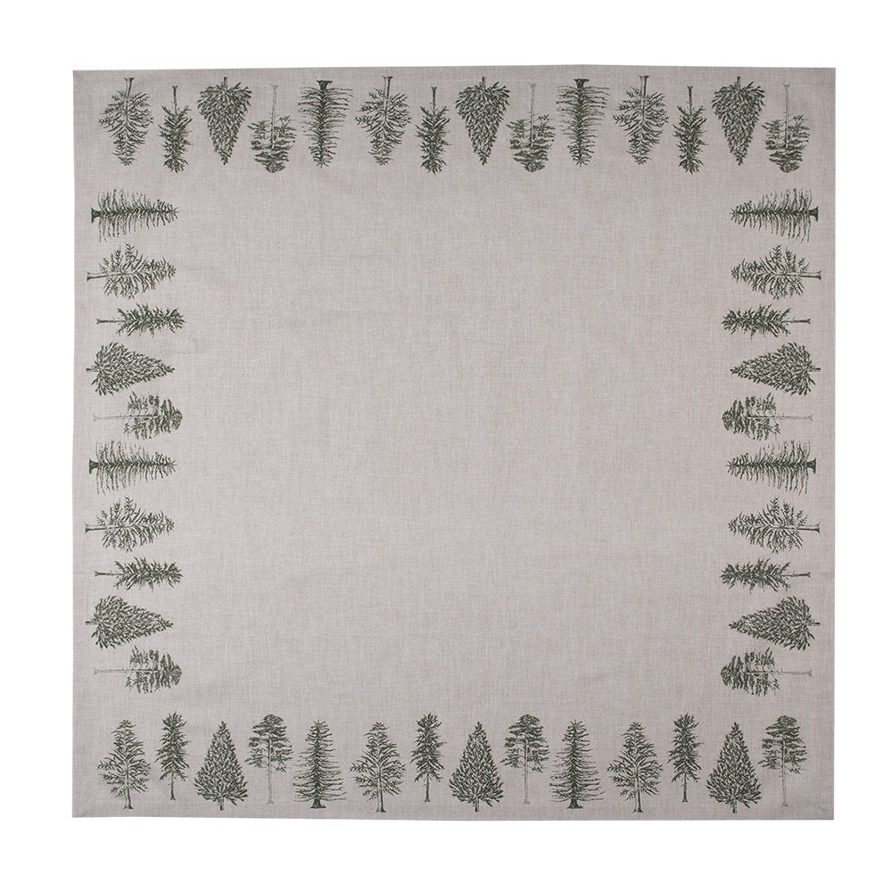 Tafelkleed 150x150 cm Beige Groen Katoen Dennenbomen