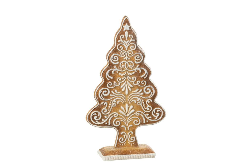 J-Line decoratie Peperkoek Dennenboom - polyresin - beige/wit - L