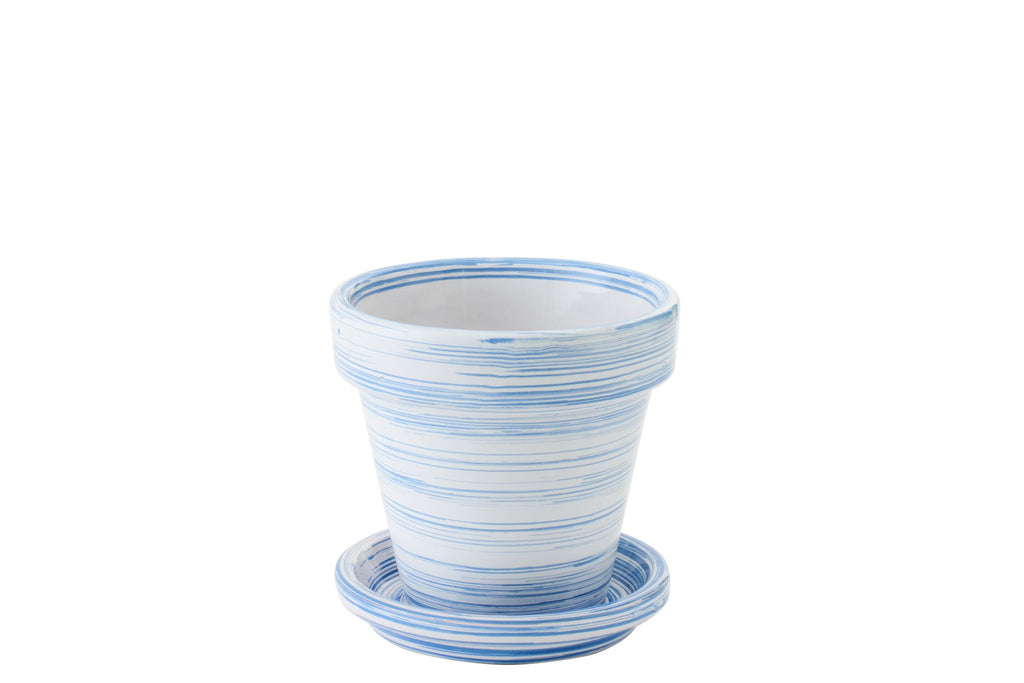 J-Line bloempot - keramiek - blauw/wit - S