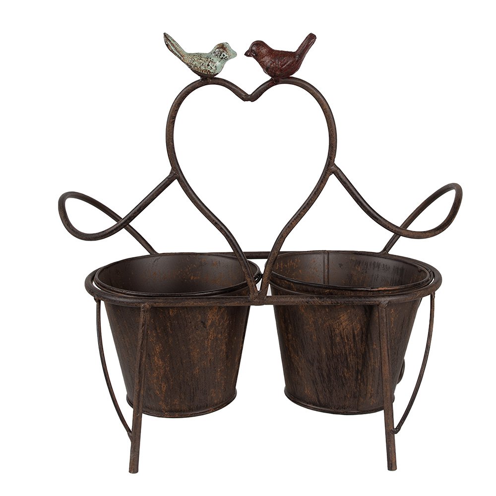 Planthouder 39x18x39 cm Bruin IJzer Vogels