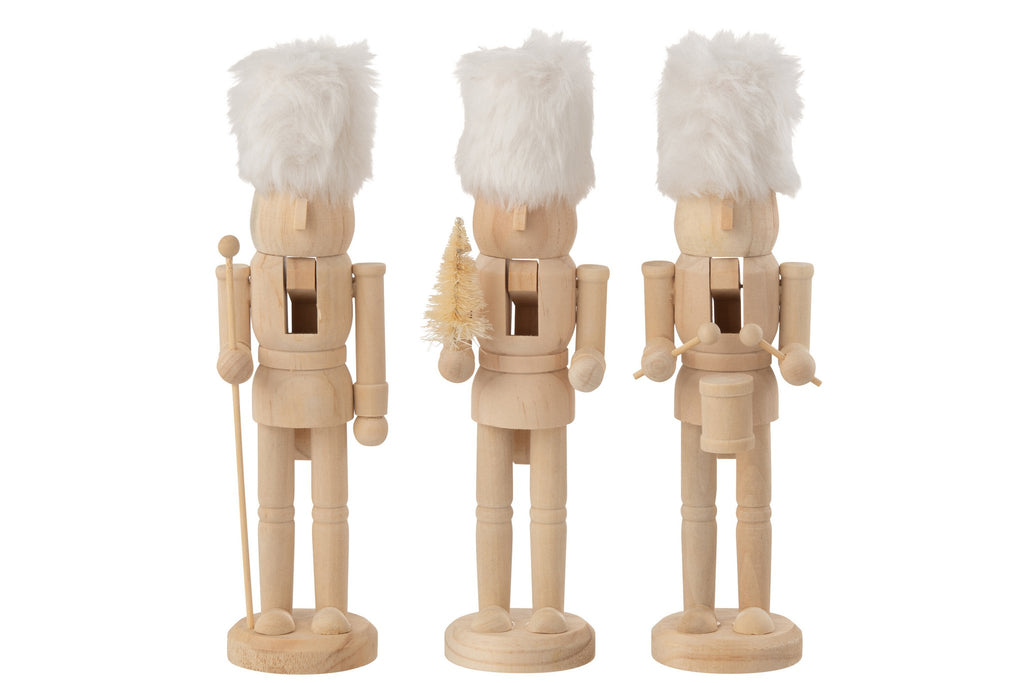 J-Line Doos Van 3 Notenkrakers Hout/Bont Naturel/Wit