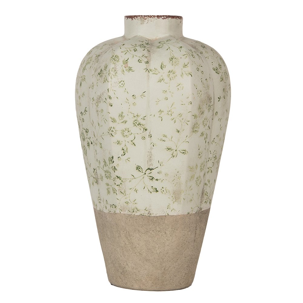 Vaas Ø 24x38 cm Beige Groen Keramiek Bloemen