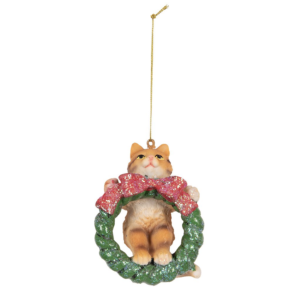 Kersthanger Kat 9 cm Bruin Kunststof