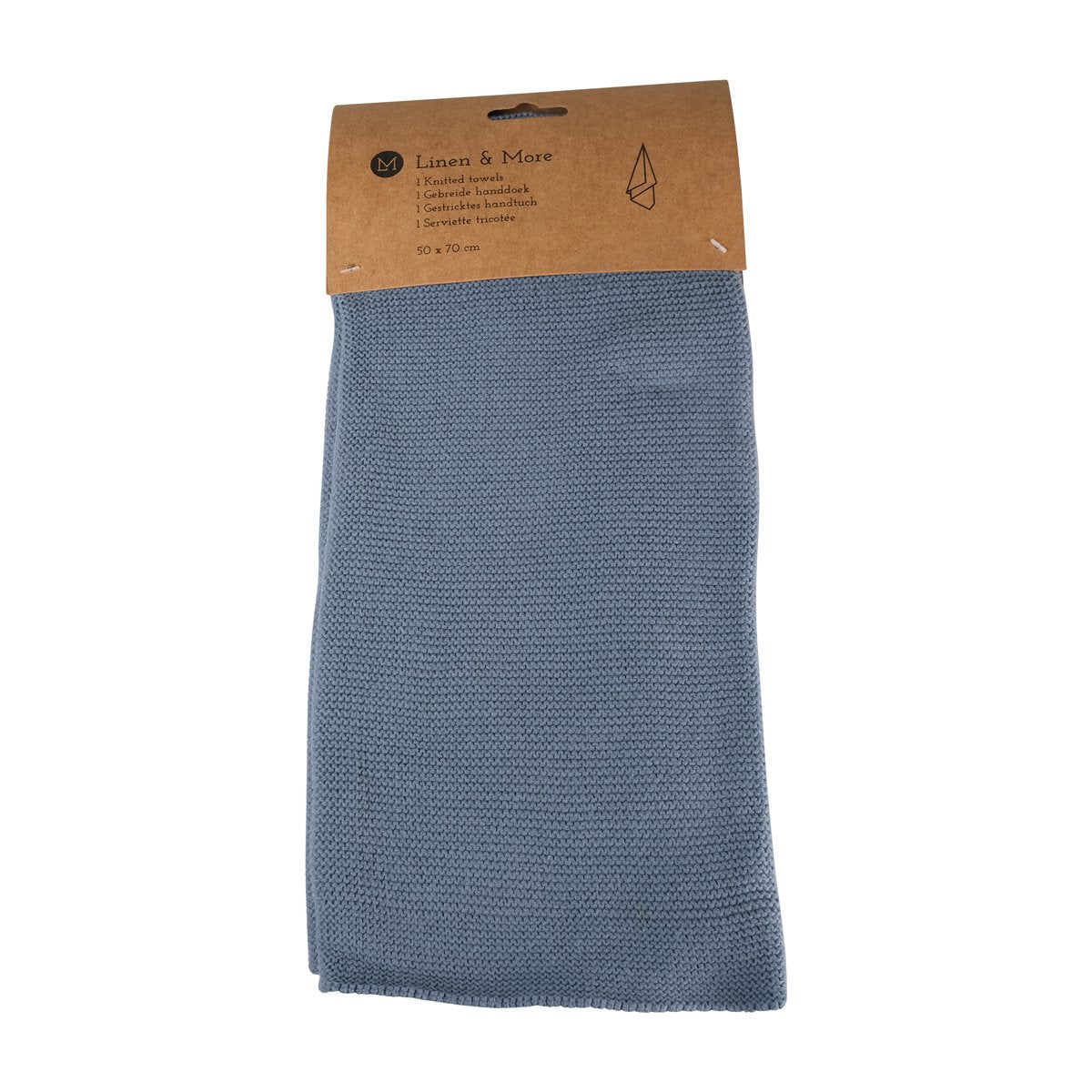 Gebreide theedoek mirage blauw 50x70cm