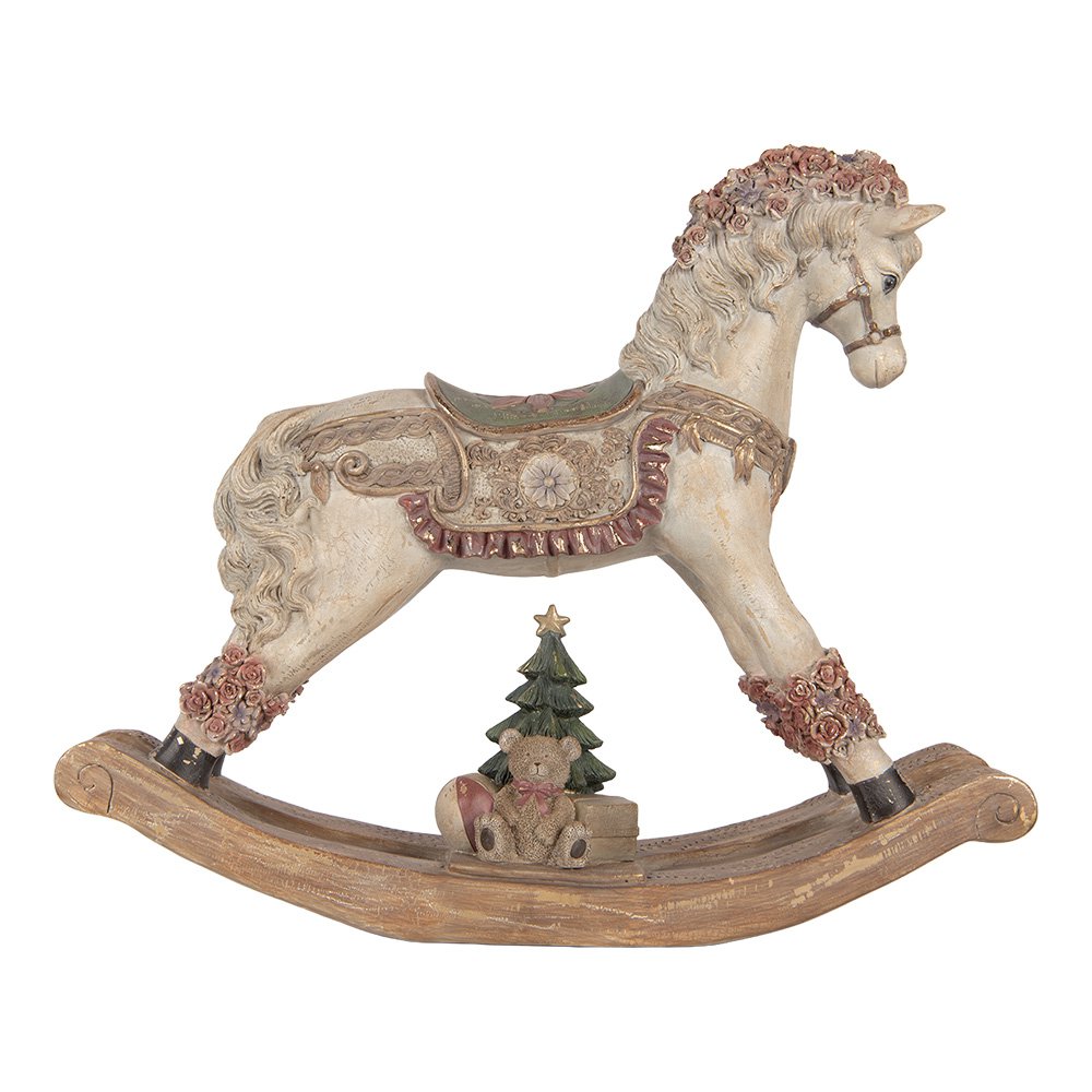 Kerstdecoratie Beeld Hobbelpaard 55x14x46 cm Beige Kunststof