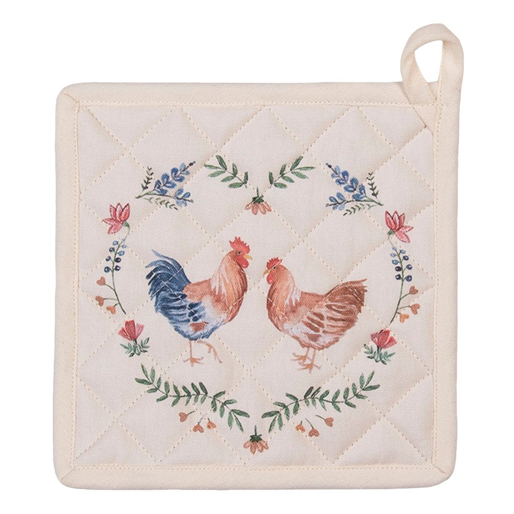 Pannenlap 20x20 cm Beige Blauw Katoen Kip en Haan Afgiet Pannenlap
