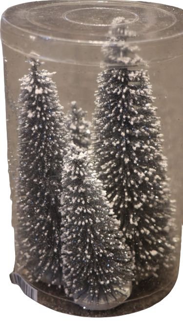 Kunst dennenboom glitter 4st 15/13/9cm zilver